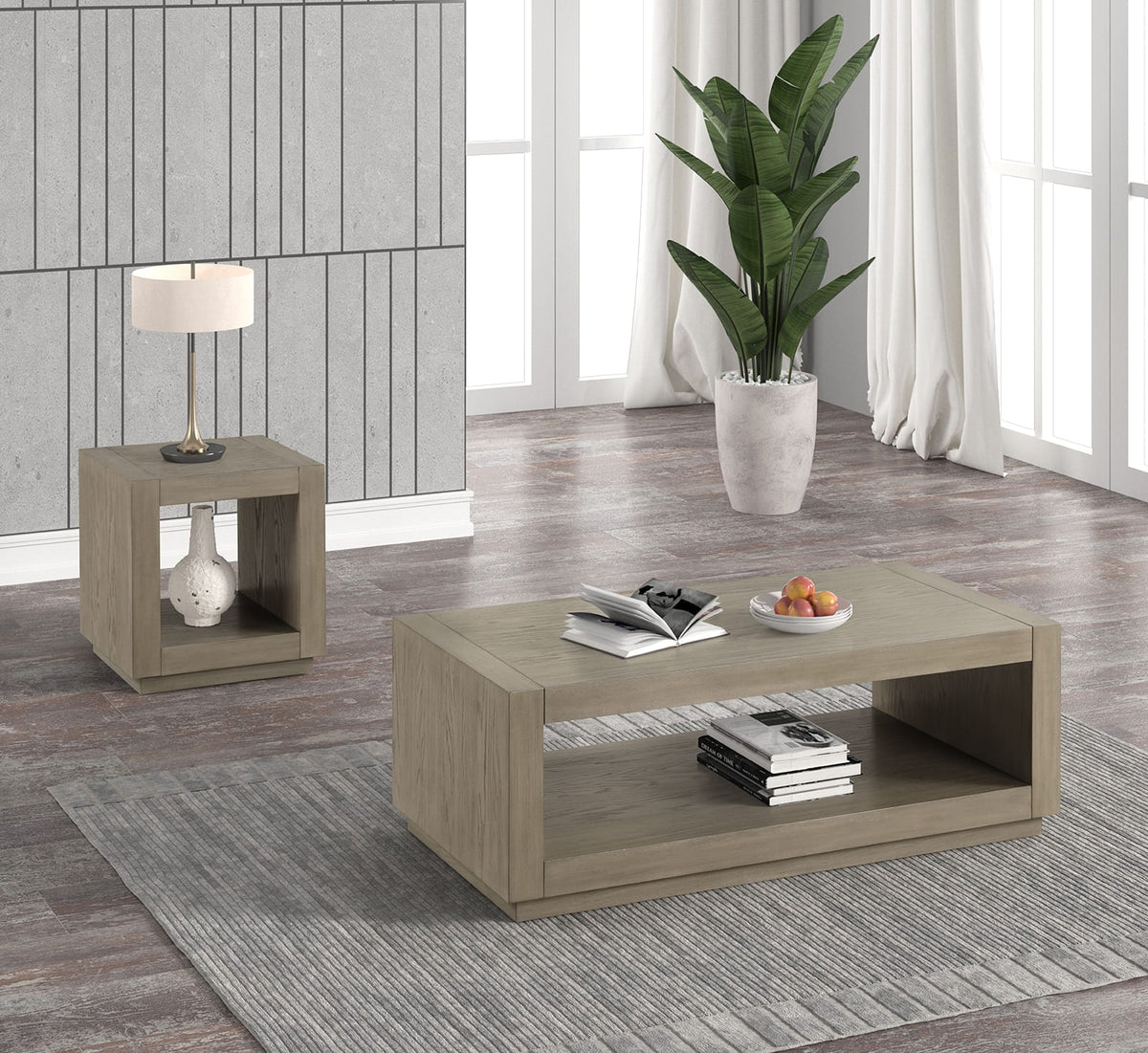 Natural Engineered Wood End Table - 20" Square for Living Room