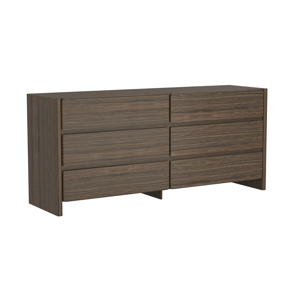 Walnut Brown Double Dresser with 6 Drawers for Bedroom Storage