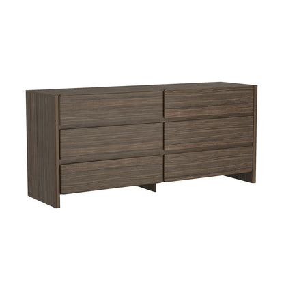Walnut Brown Double Dresser with 6 Drawers for Bedroom Storage