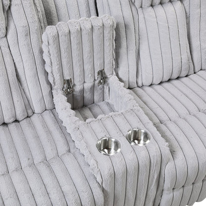 Light Gray Recliner Loveseat - Corduroy Comfort for Living Room