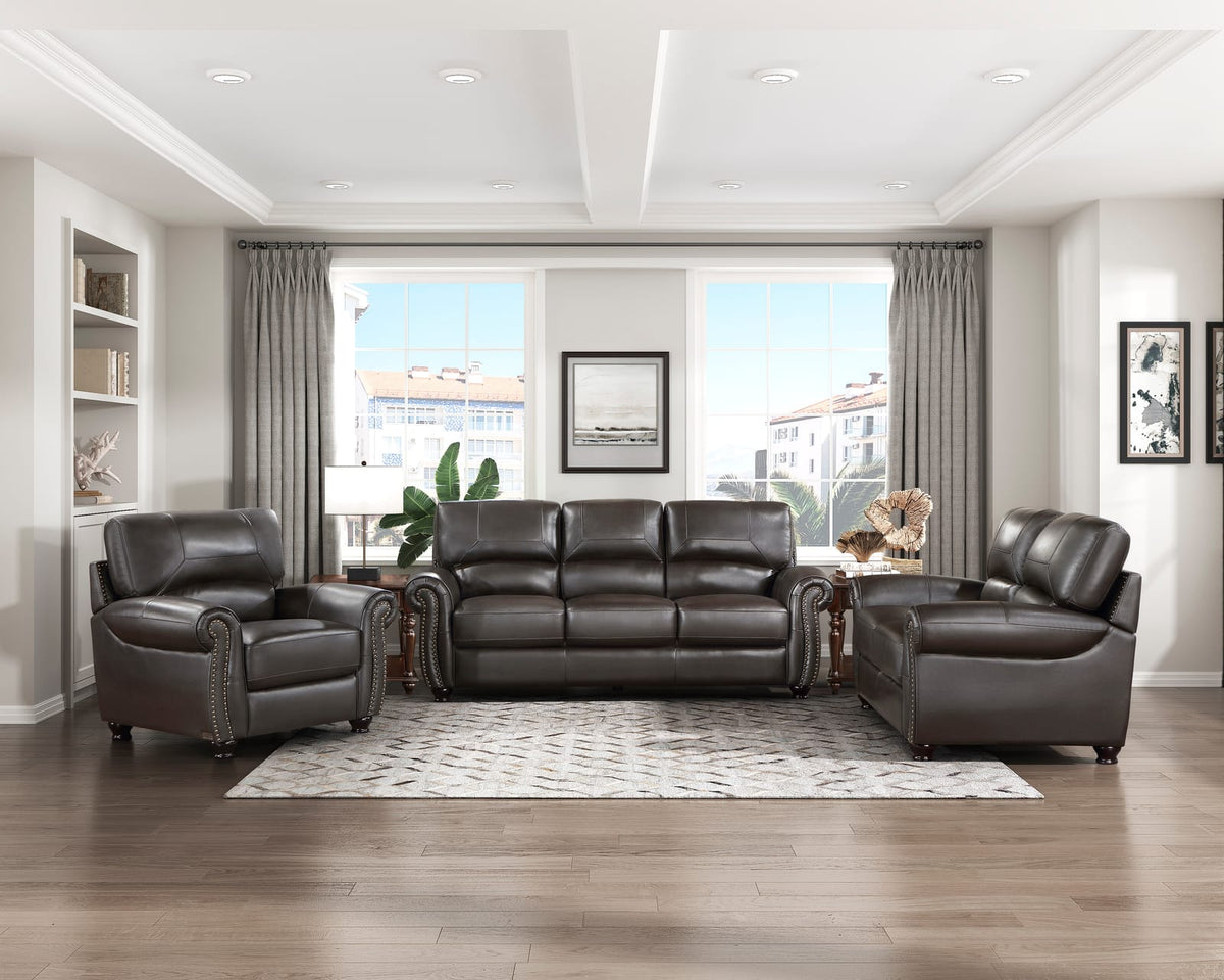 Dark Brown 3 Seat Leather Sofa - Classic Style for Living Room