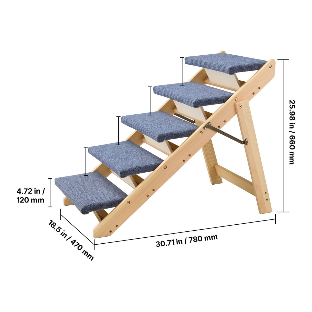 5-Step Wooden Dog Stairs for Bed Sofa & Cars