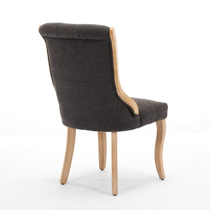 Gray Mid-Century Dining Chairs with Velvet Fabric and Solid Wood Trim