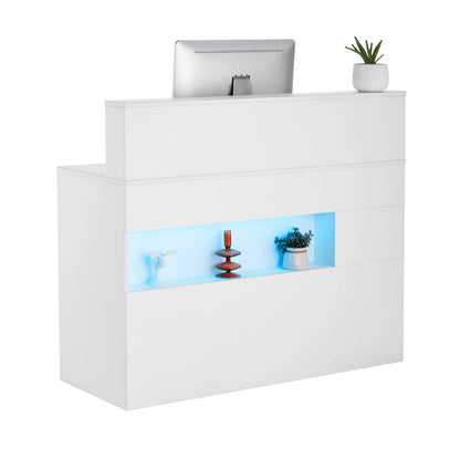 47 Inch White Fiberboard Reception Desk with LED Light