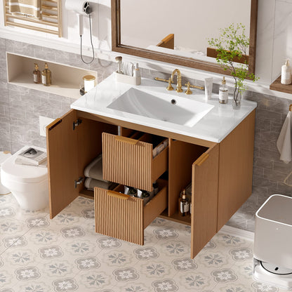 36" Wood MDF Bathroom Vanity - Wall Mounted Storage