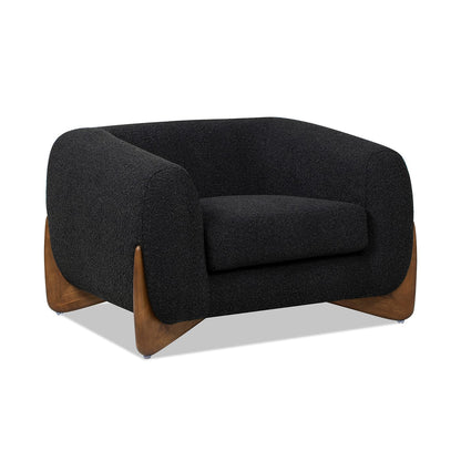 Black Boucle Accent Chair with Natural Oak Legs for Living Room