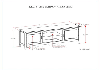 Solid Wood TV Stand - Mahogany Brown - 72" Wide for Living Room