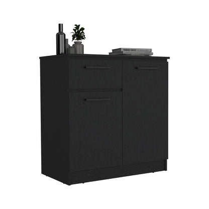 Black Engineered Wood Dresser - 2-Door & Single Drawer for Bedroom