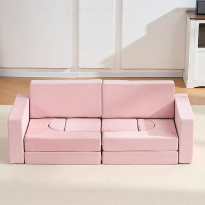 Pink Microfiber Kids Play Couch - 14 Piece Modular Sofa