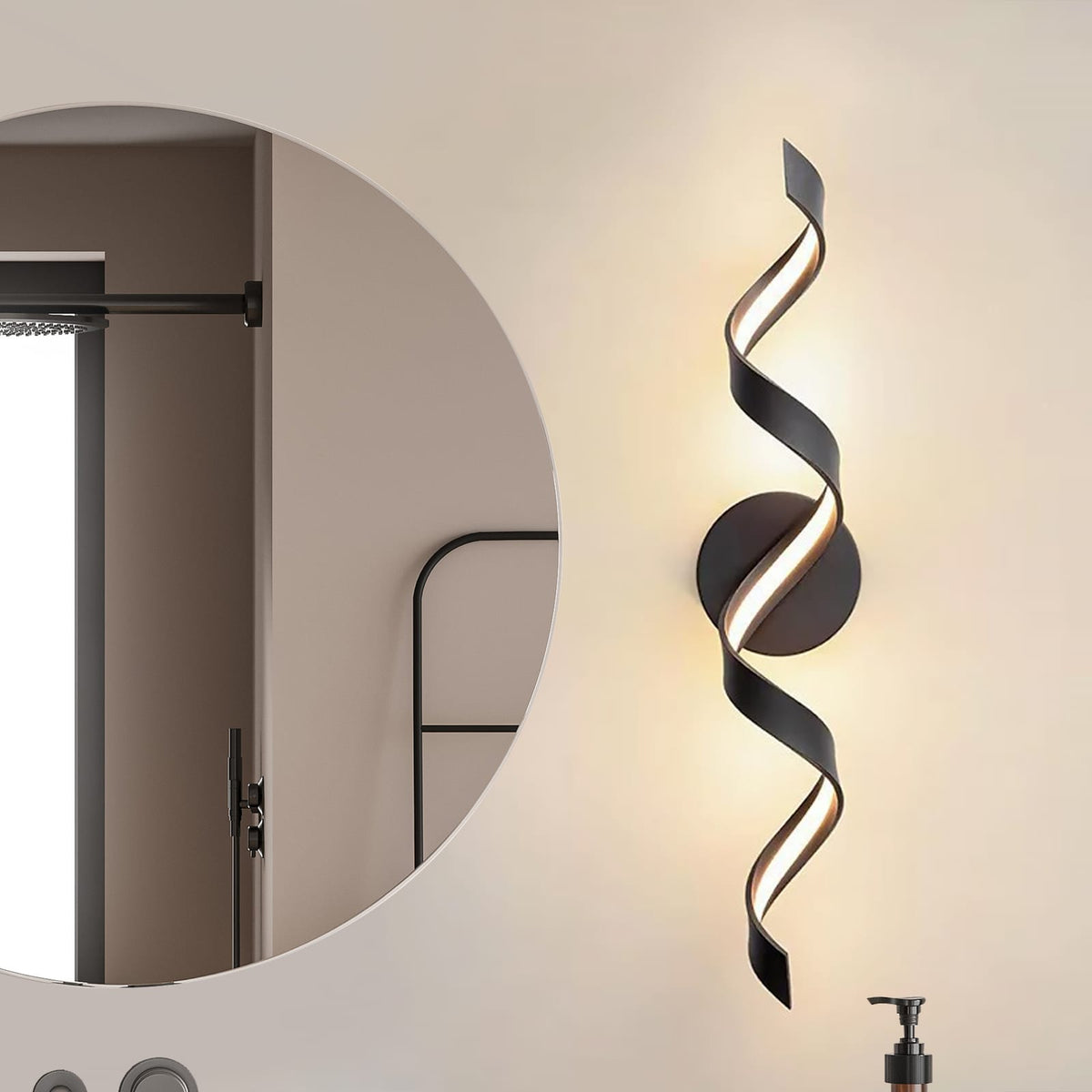 Black Metal Bathroom Light Fixture - Spiral LED Wall Sconce