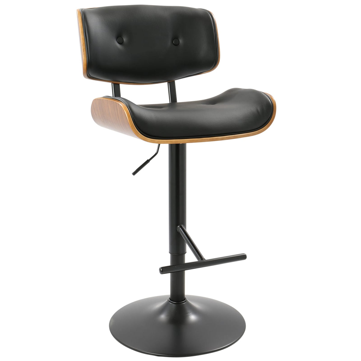 Black Faux Leather Barstools - 2 Mid-Century Style Swivel Bar Stools