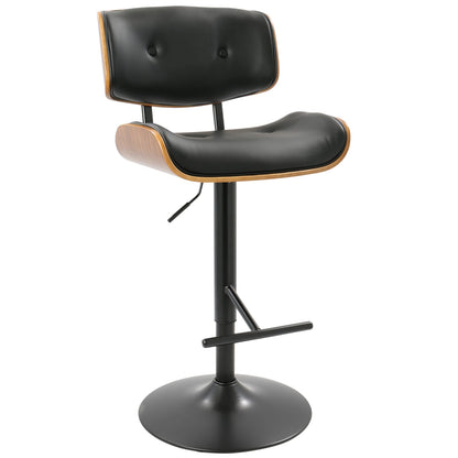 Black Faux Leather Barstools - 2 Mid-Century Style Swivel Bar Stools