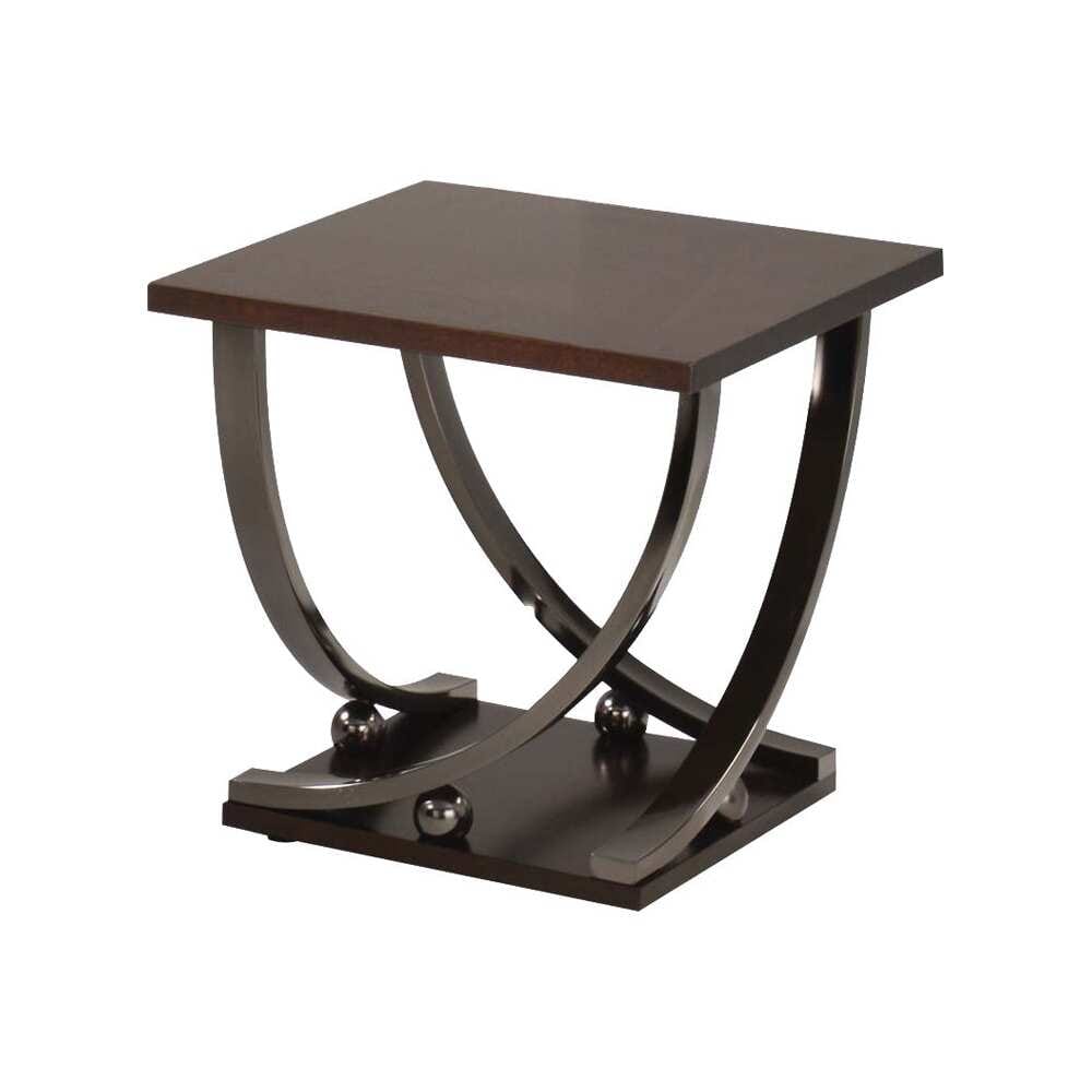 Black Silver Square End Table with Bottom Shelf Storage for Living Room