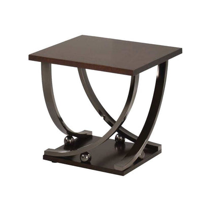 Black Silver Square End Table with Bottom Shelf Storage for Living Room