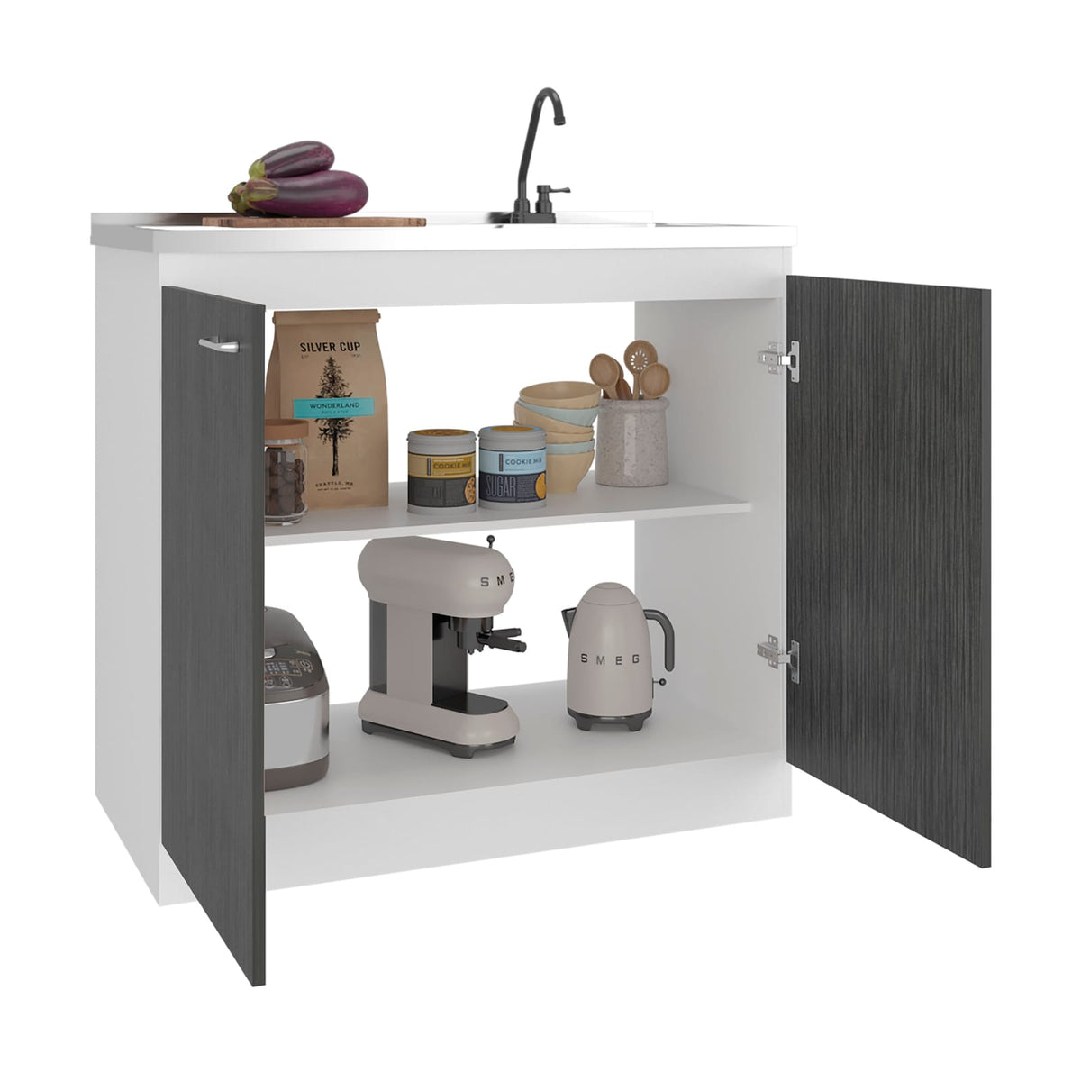 White Oak Double Door Kitchen Storage Cabinet for Sinks