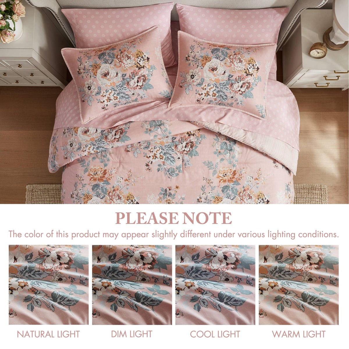 Queen Polyester Bedding Set Multicolor Pink Floral