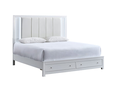 Queen White Wood Bed with Storage Drawers
