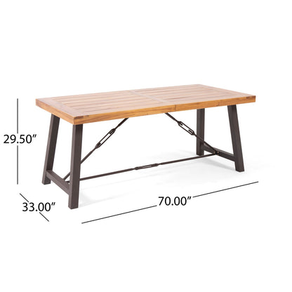 Transitional Acacia Wood Patio Dining Set with Iron Frame