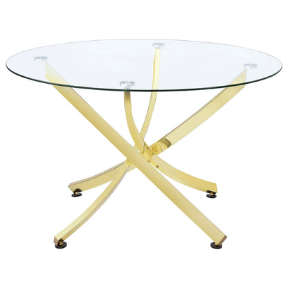 Orlette Dining Table - Clear Glass Top, Brass Finish - 46" Round