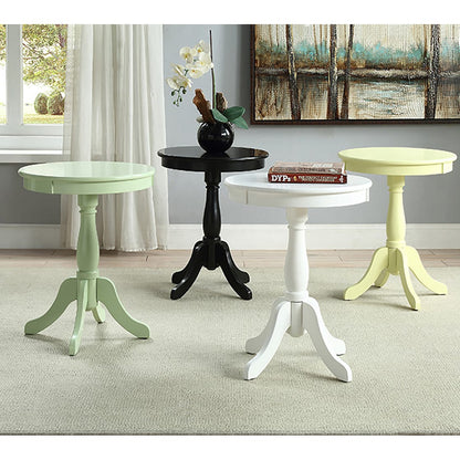 Round Black Wood Accent Table with Turned Pedestal for Living Room