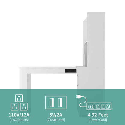 L-Shaped Desk with Charger - White Corner Office Desk
