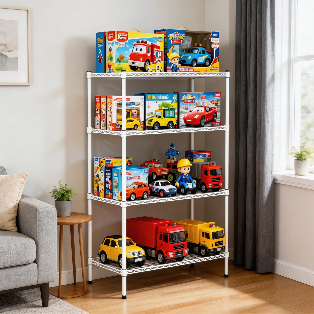 4 Tier Metal Etagere Shelf - White Display Storage for Living Room
