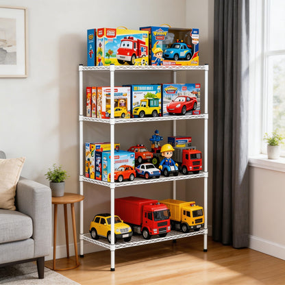 4 Tier Metal Etagere Shelf - White Display Storage for Living Room