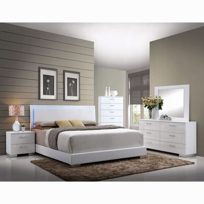 White Queen Bed with LED Light Headboard - Modern Bedroom Furniture