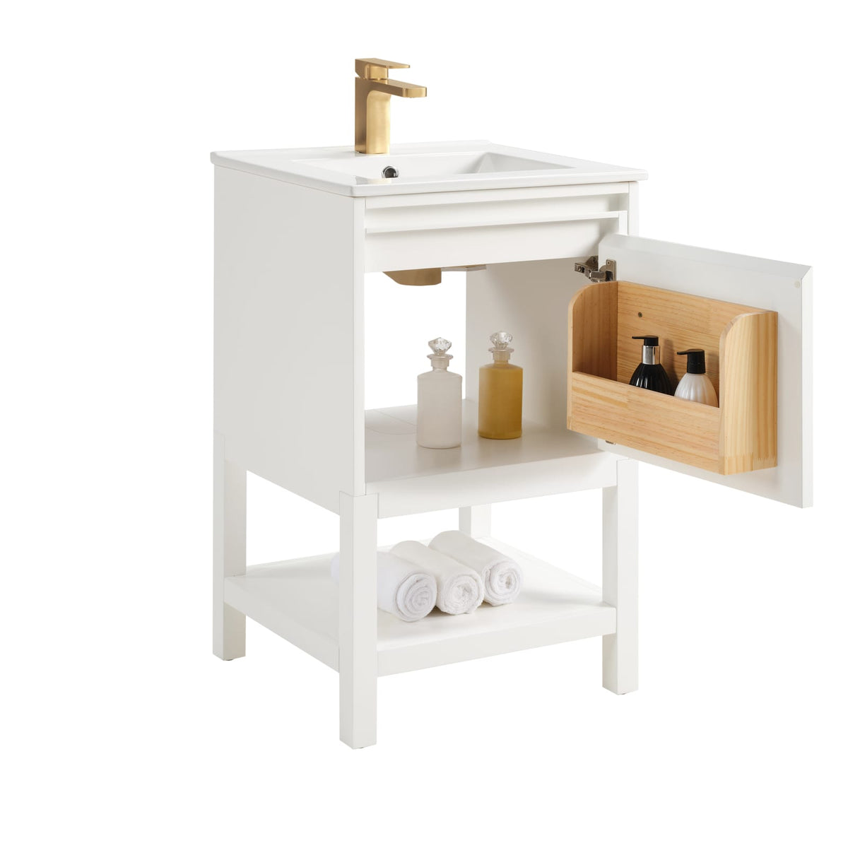 White Solid Wood Bathroom Vanity with Storage