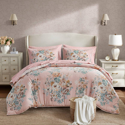 Queen Polyester Bedding Set Multicolor Pink Floral