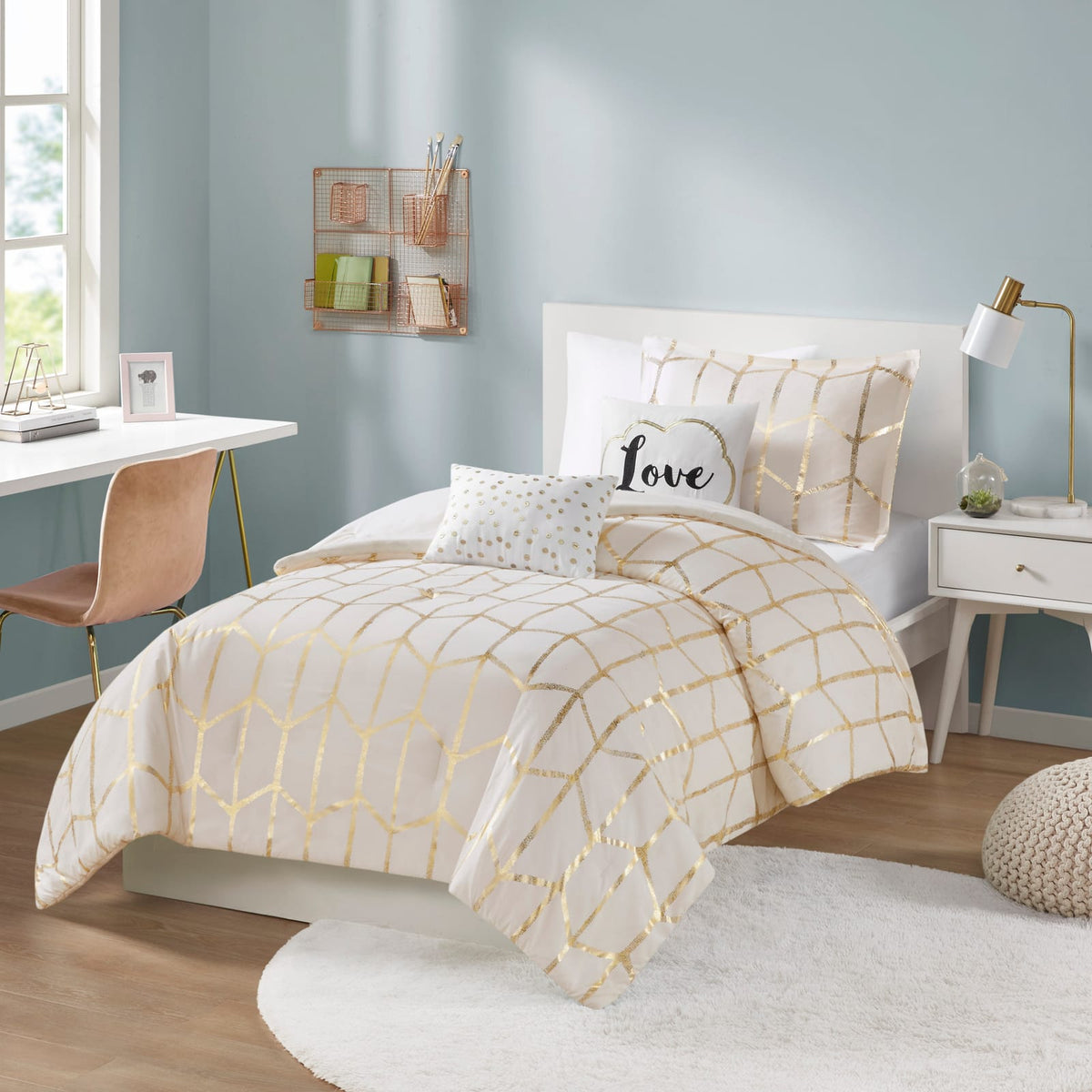 Twin/Twin XL Polyester Comforter Set - Ivory Geometric Print