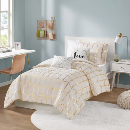 Twin/Twin XL Polyester Comforter Set - Ivory Geometric Print