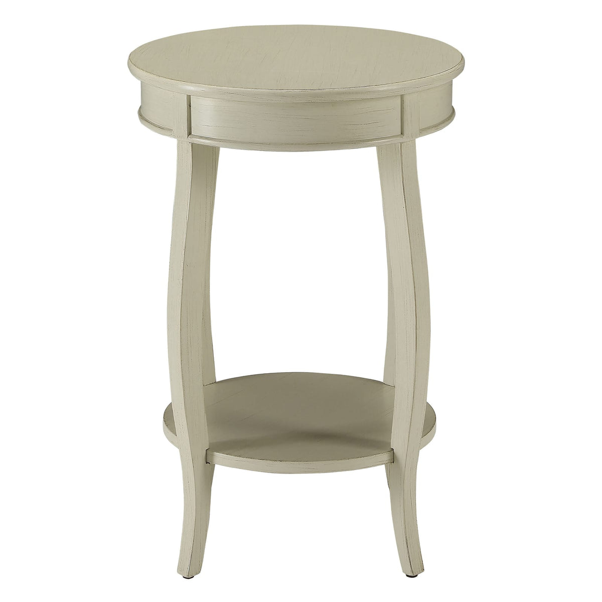 Antique White Round Side Table with Storage Shelf for Living Room