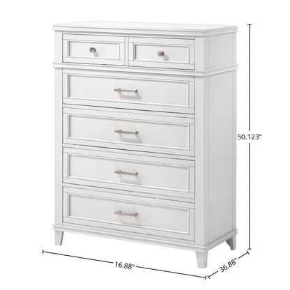 White 5 Drawer Chest - Solid Wood MDF Dresser for Bedroom
