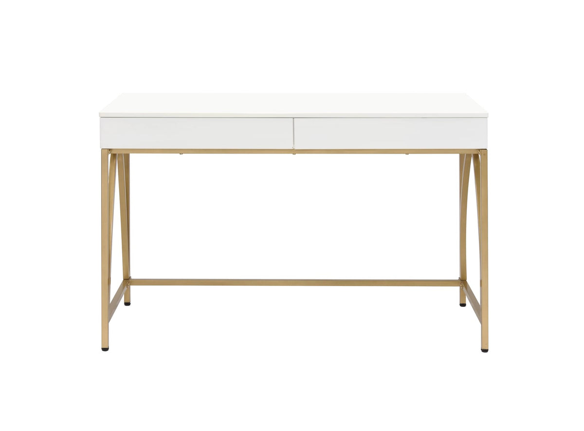 Lightmane White High Gloss & Gold Finish Writing Desk - Storage Included