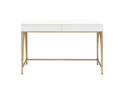 Lightmane White High Gloss & Gold Finish Writing Desk - Storage Included