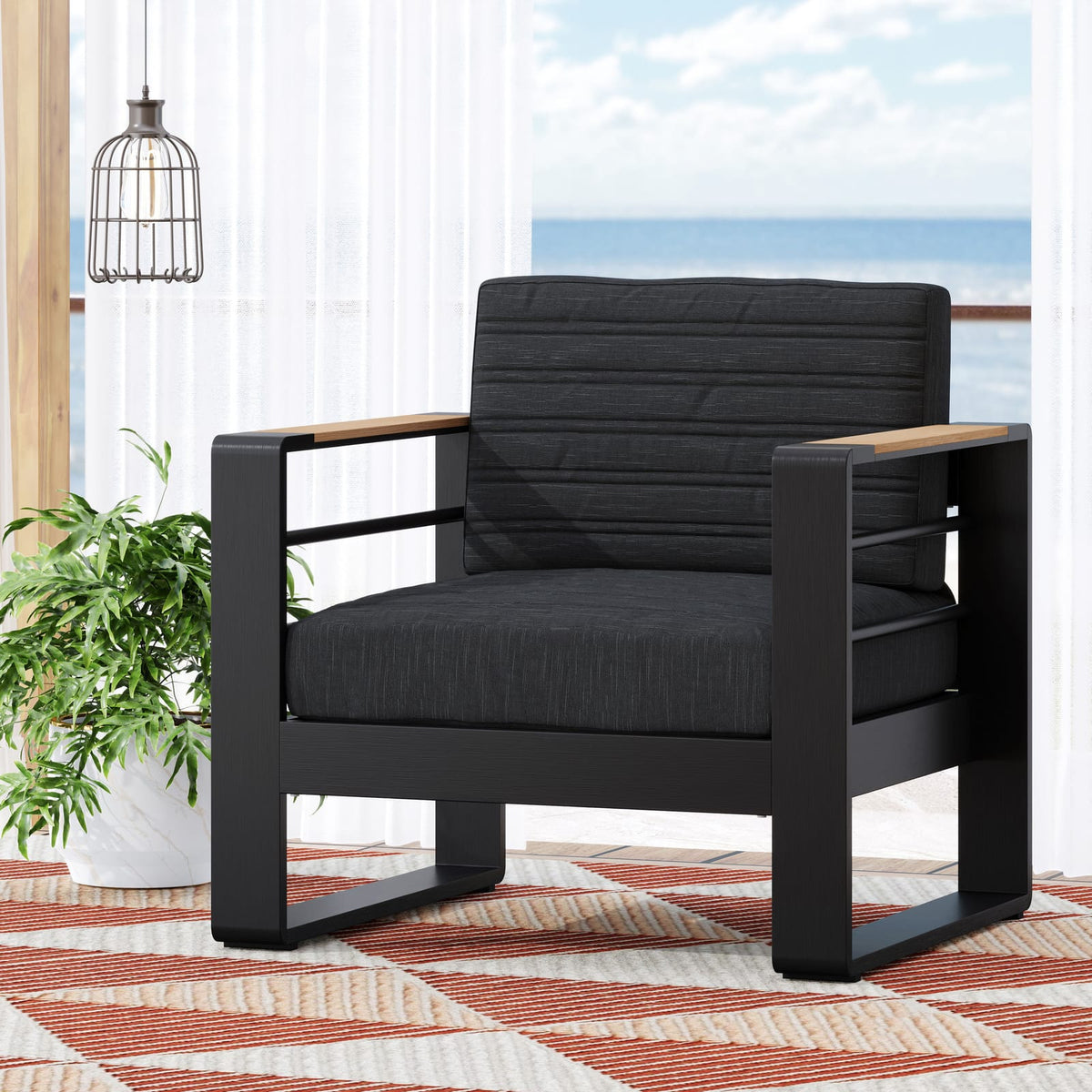 Black Metal Patio Club Chairs Set for Garden Outdoor Living