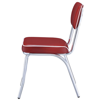 Red Faux Leather Dining Chairs with Chrome Frame for Modern Kitchen