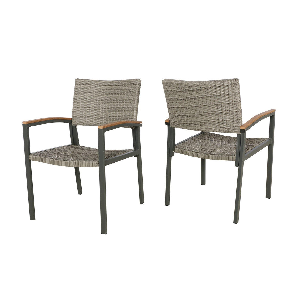 Grey Rattan Patio Dining Chair - 2 Seat Set