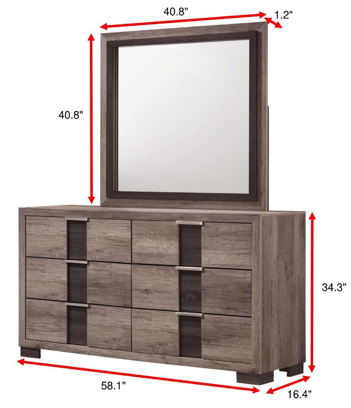 Contemporary Brown Wood Dresser - 6 Drawers Bedroom Storage