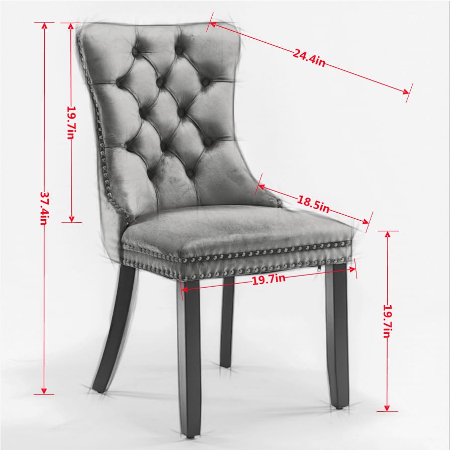 Gray Velvet Dining Chairs - Set of 2 Modern Upholstered Chairs