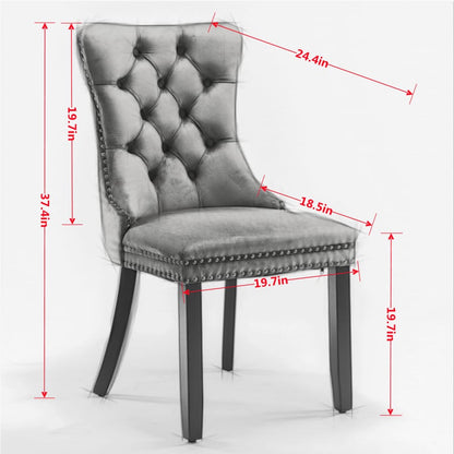 Gray Velvet Dining Chairs - Set of 2 Modern Upholstered Chairs