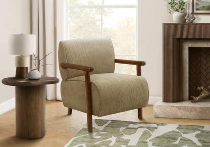Living Room Mid Century Accent Chair in Brown Velvet Fabric with Walnut Wood Accents