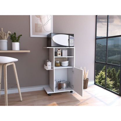 Kitchen Cart Kryot - White, Single Door Cabinet with Four Caster Wheels