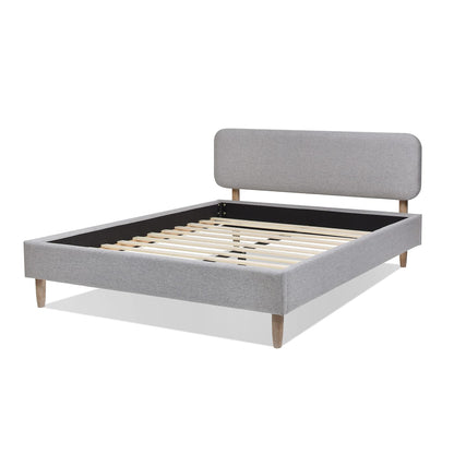 Queen Gray Upholstered Platform Bed - Wood Frame
