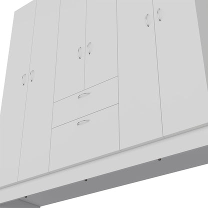 White 6-Door Wardrobe with Shelf and Drawer - Bedroom Storage