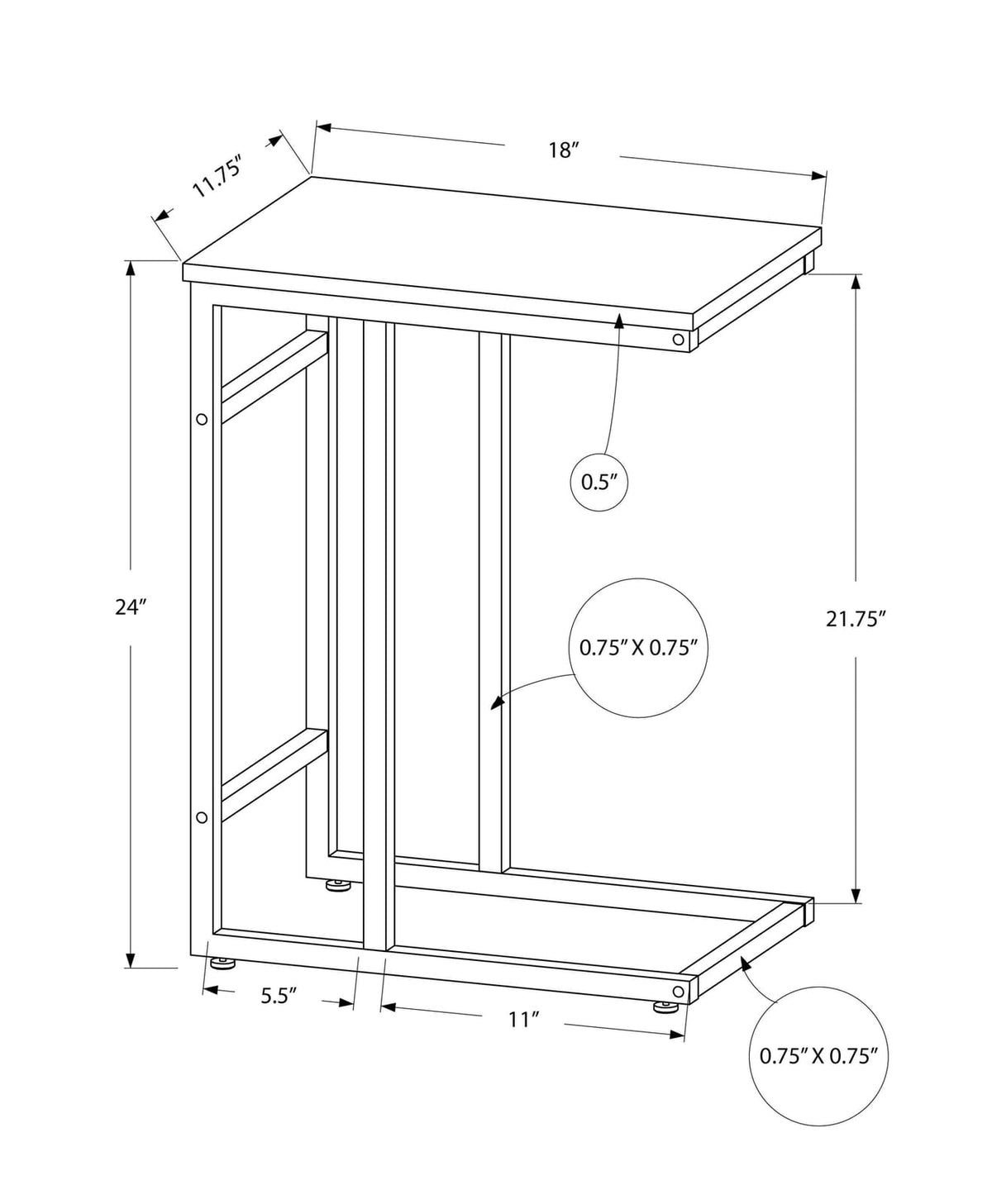 Brown C-Shaped End Table for Living Room or Guest Storage