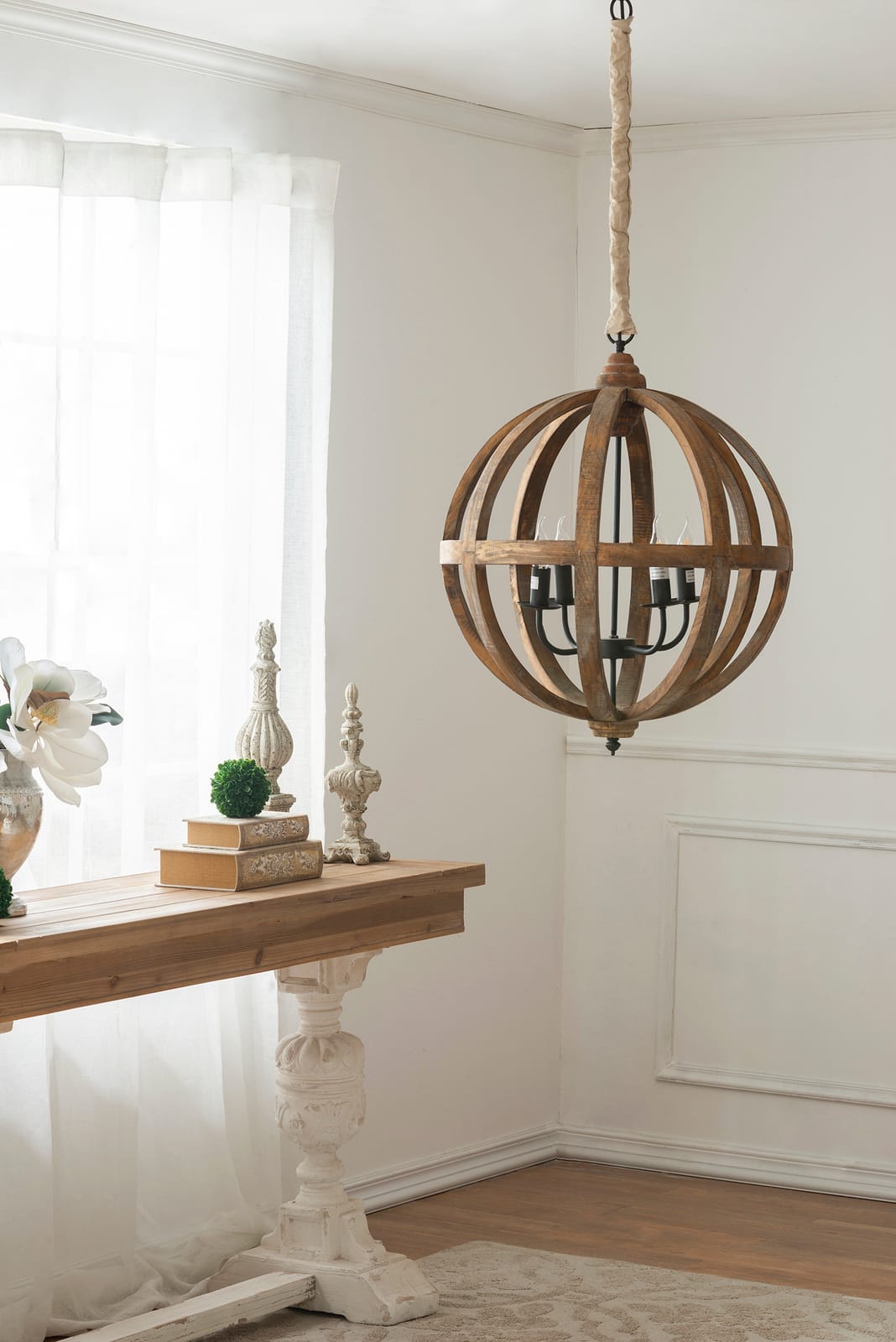 Brown Wood Chandelier - 4 Light Fixture for Kitchen Dining Room