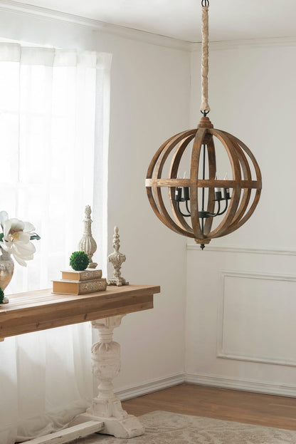 Brown Wood Chandelier - 4 Light Fixture for Kitchen Dining Room