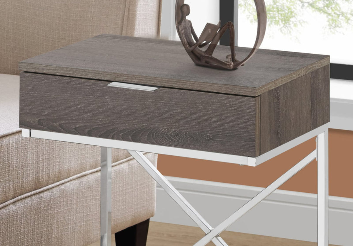Taupe Accent Table with Storage Drawer - Side/Nightstand for Living Room